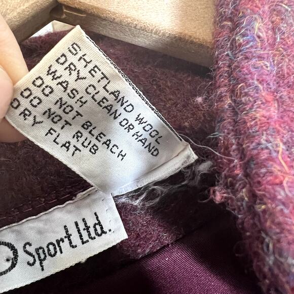 CIAO SPORT LTD VINTAGE Blazer Suit Jacket Shetland Wool Burgundy M Boxy Cropped - Picture 9 of 12